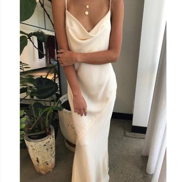 Shona Joy Lux Bias Cowl Neck Slip Dress Ivory White